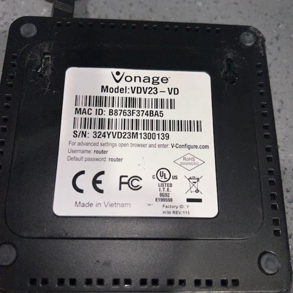 Vonage VDV22-VD Digital Phone Service Adapter Box w/ Power Adapter - Picture 2 of 2